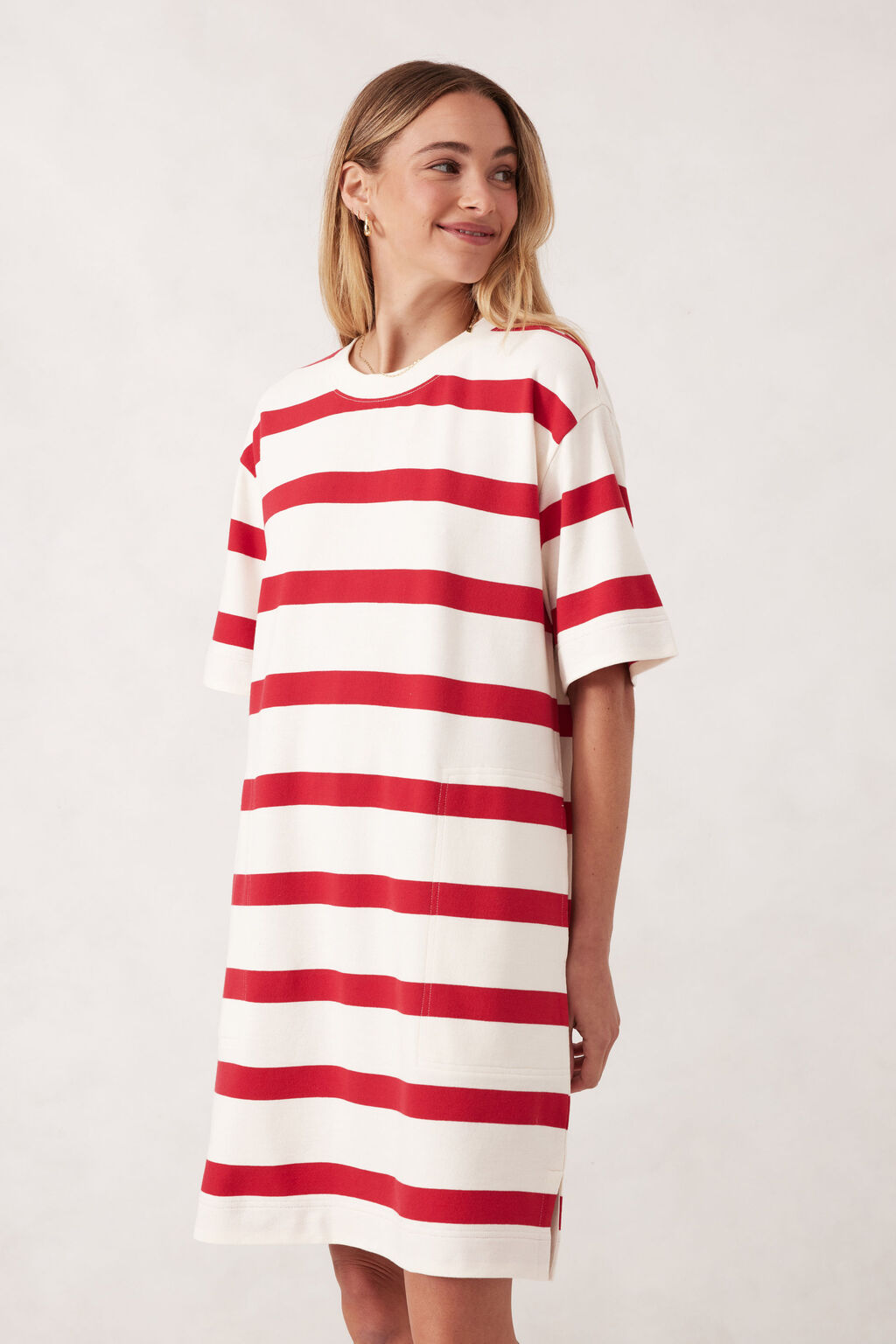 CERES LIFE MINI TERRY DRESS - RED/IVORY STRIPE