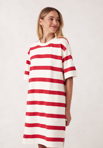 CERES LIFE MINI TERRY DRESS - RED/IVORY STRIPE