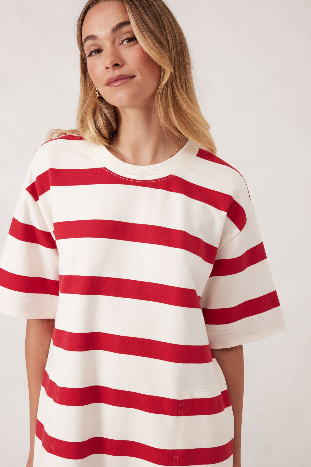 CERES LIFE MINI TERRY DRESS - RED/IVORY STRIPE