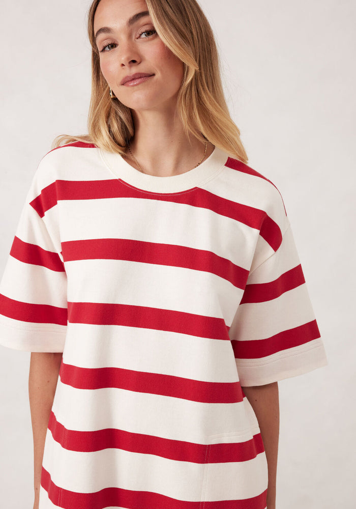 CERES LIFE MINI TERRY DRESS - RED/IVORY STRIPE