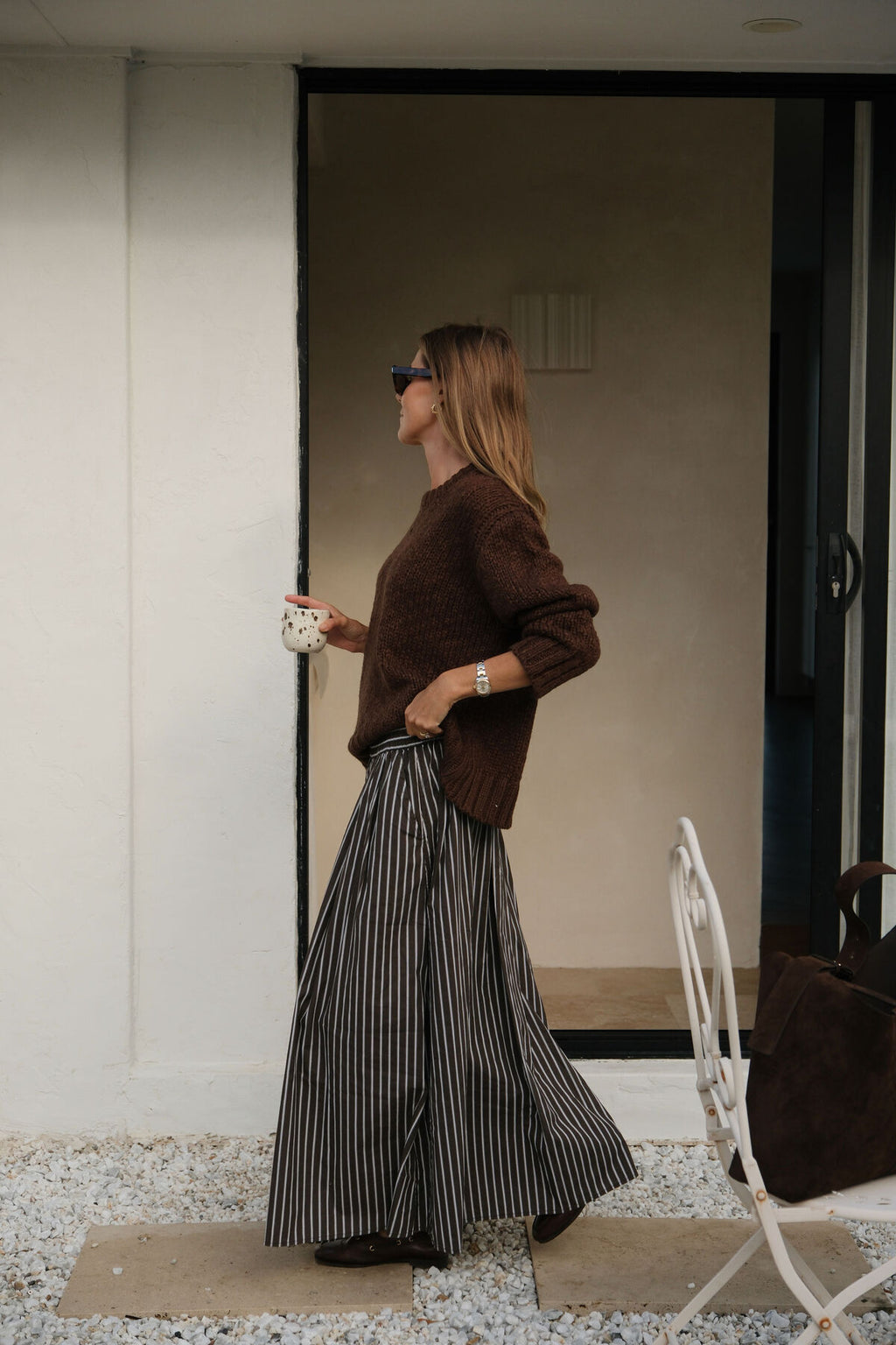 CERES LIFE FLORENCE MAXI SKIRT - CHOC/WHITE STRIPE