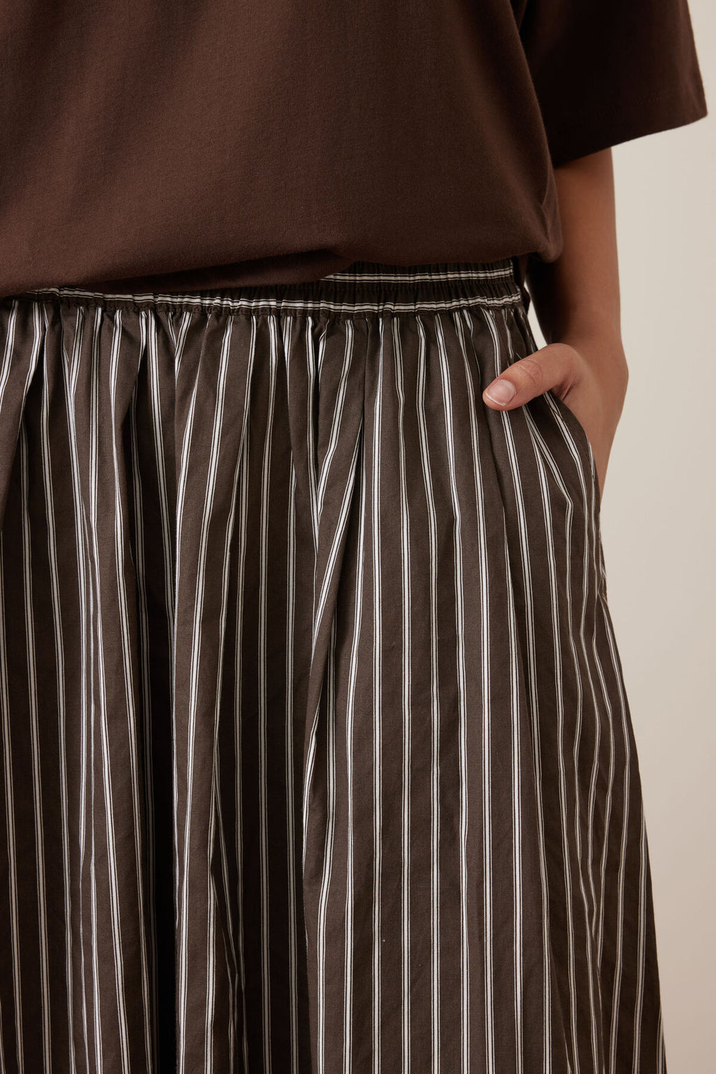 CERES LIFE FLORENCE MAXI SKIRT - CHOC/WHITE STRIPE