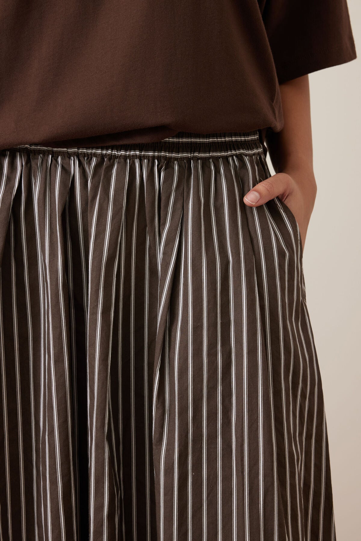 CERES LIFE FLORENCE MAXI SKIRT - CHOC/WHITE STRIPE