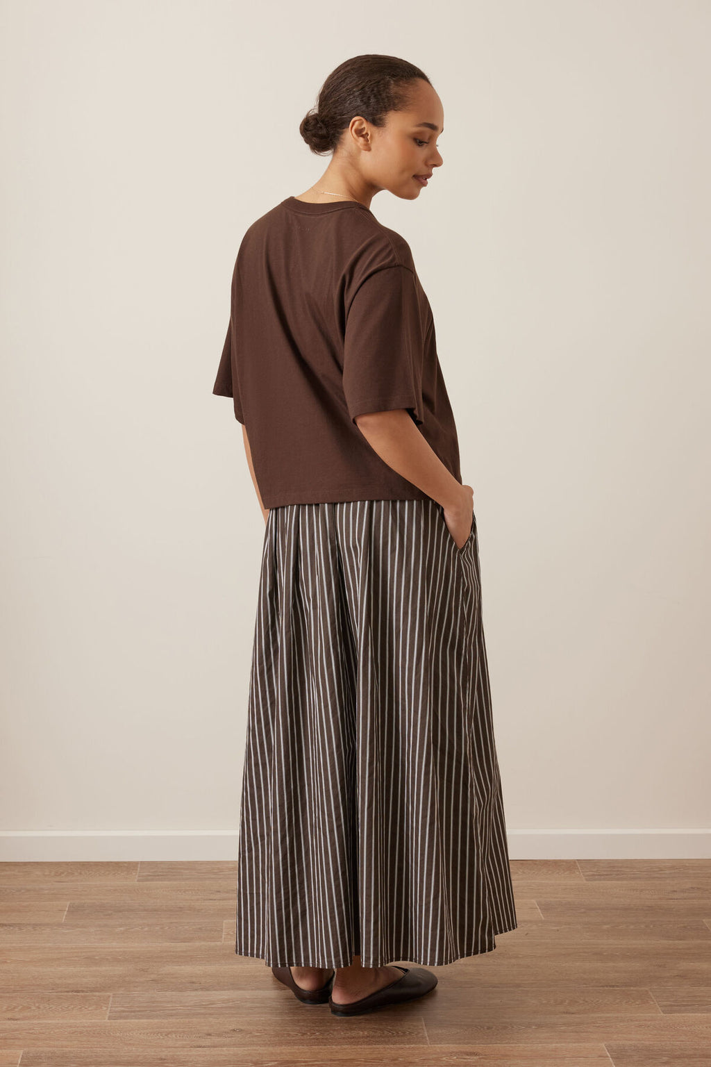 CERES LIFE FLORENCE MAXI SKIRT - CHOC/WHITE STRIPE