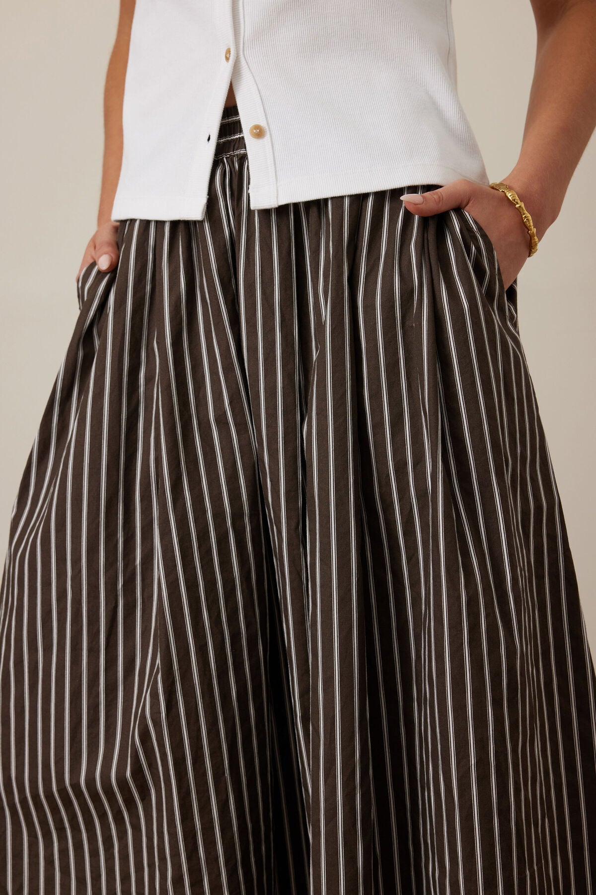 CERES LIFE FLORENCE MAXI SKIRT - CHOC/WHITE STRIPE