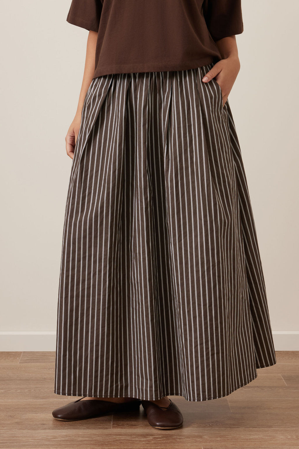 CERES LIFE FLORENCE MAXI SKIRT - CHOC/WHITE STRIPE