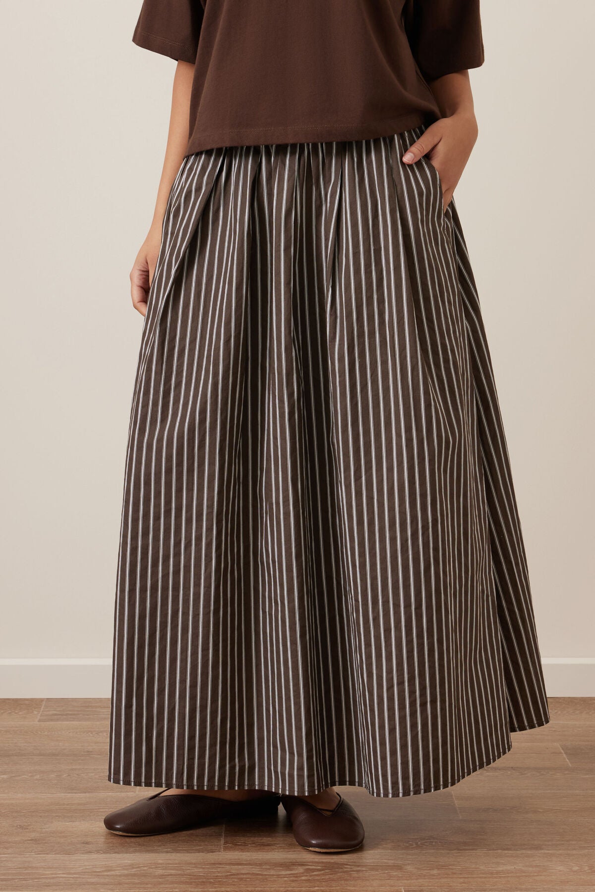 CERES LIFE FLORENCE MAXI SKIRT - CHOC/WHITE STRIPE