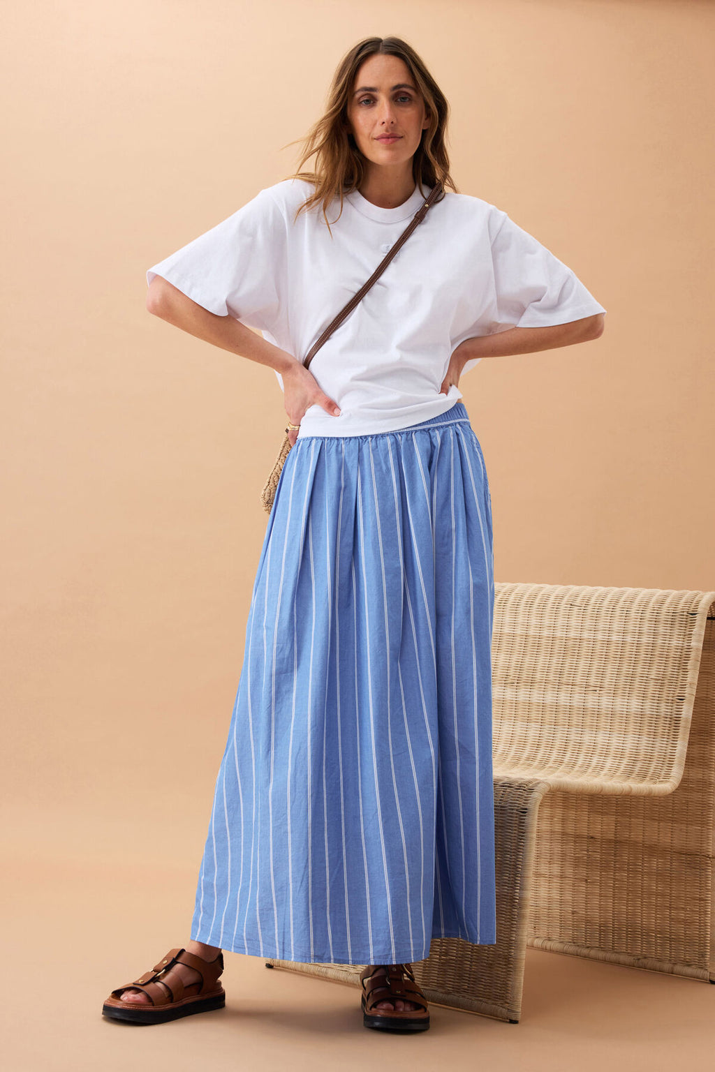 CERES LIFE FLORENCE MAXI SKIRT - BLUE WHITE STRIPE