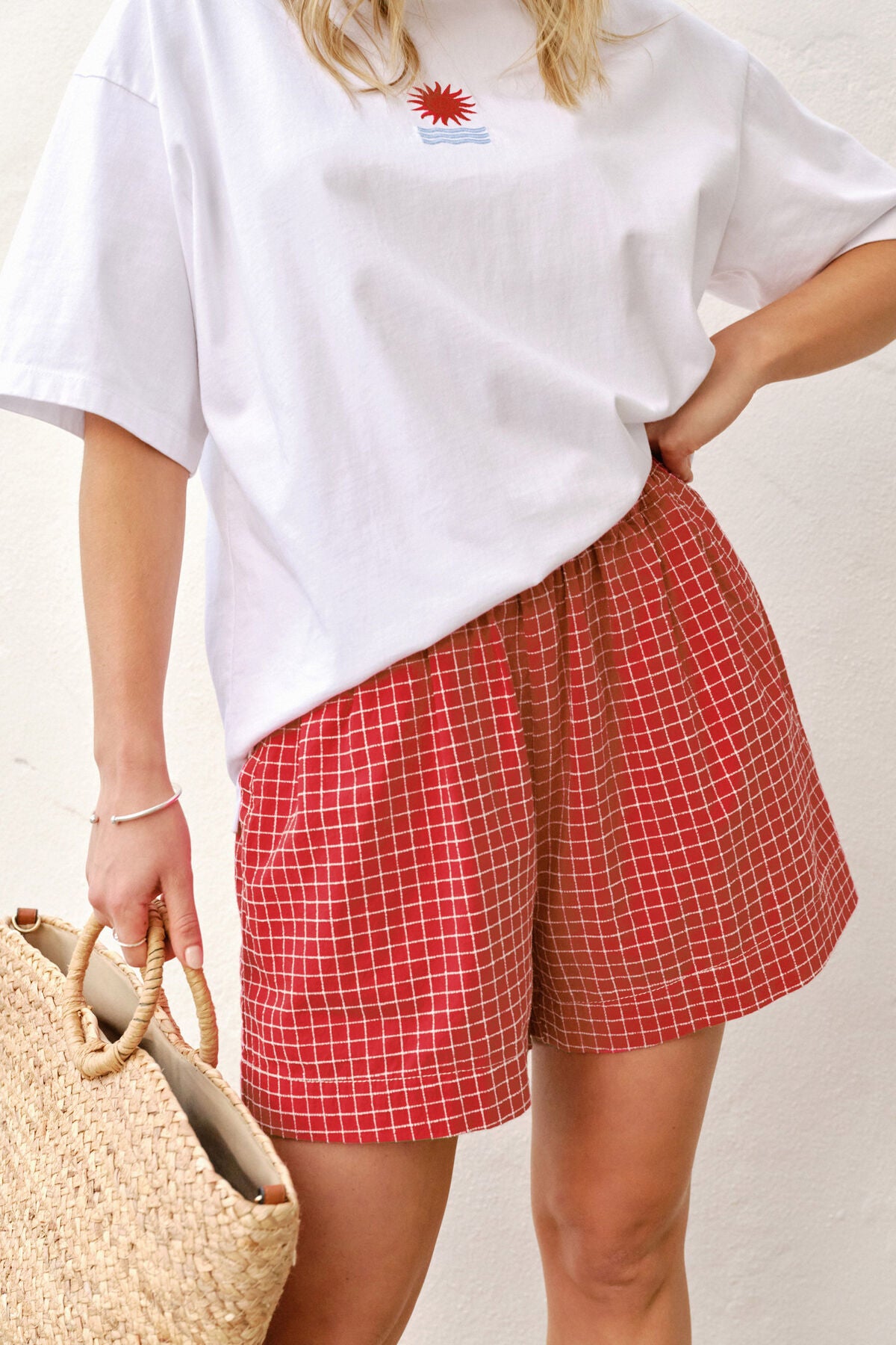 CERES LIFE MILA SHORTS - RED WHITE CHECK