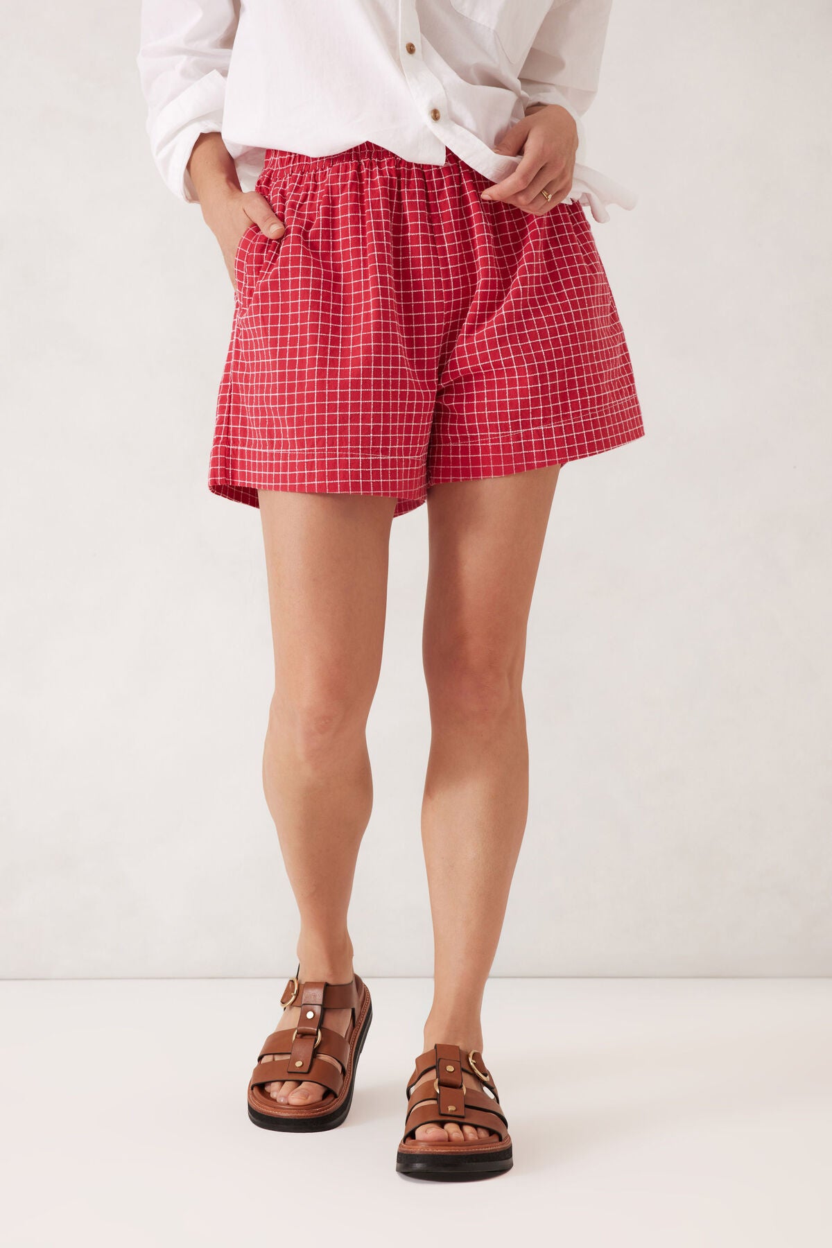 CERES LIFE MILA SHORTS - RED WHITE CHECK
