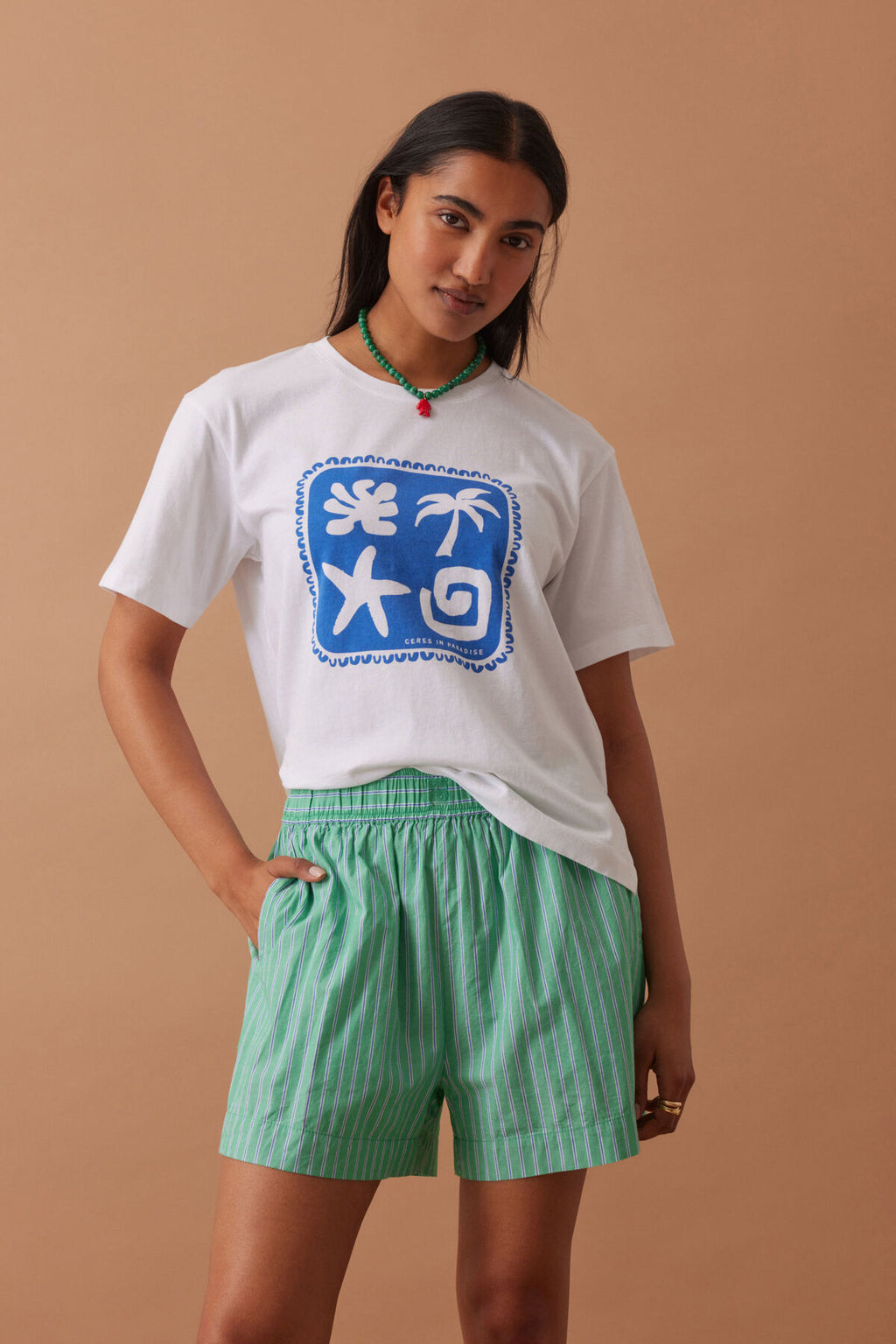 CERES LIFE COTTON MILA SHORT - ZESTY GREEN STRIPE