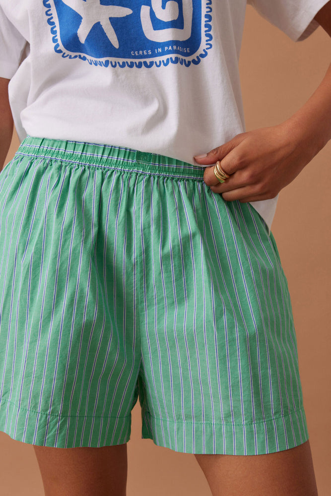 Load image into Gallery viewer, CERES LIFE COTTON MILA SHORT - ZESTY GREEN STRIPE