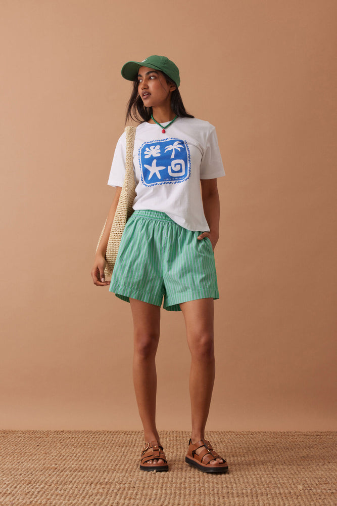 Load image into Gallery viewer, CERES LIFE COTTON MILA SHORT - ZESTY GREEN STRIPE