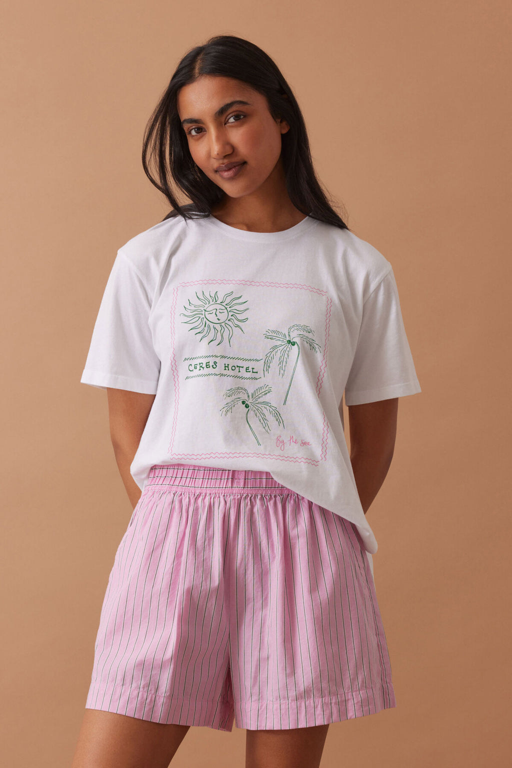 CERES LIFE COTTON MILA SHORT - HIBISCUS PINK STRIPE