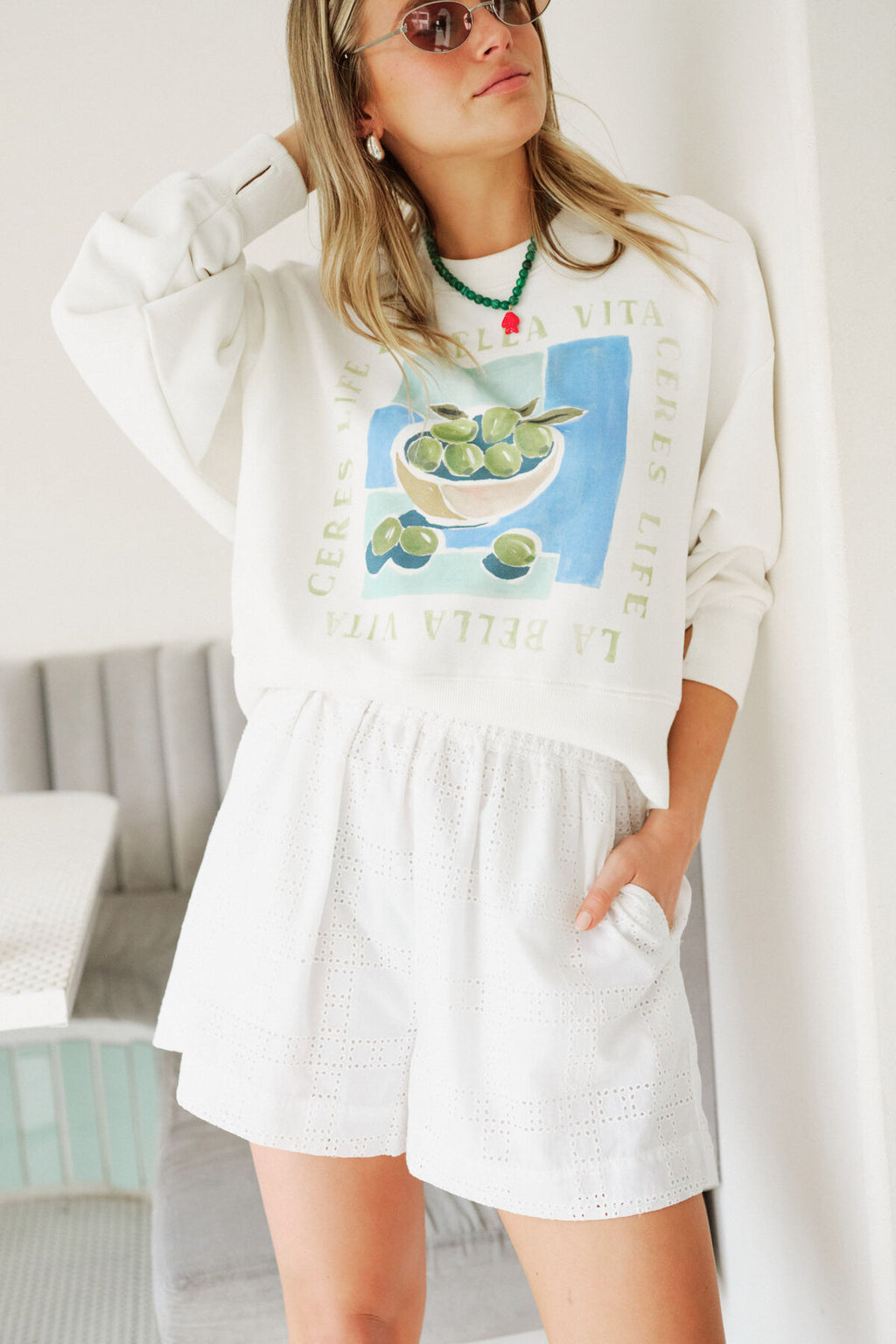 CERES LIFE MILA SHORTS - WHITE BRODERIE