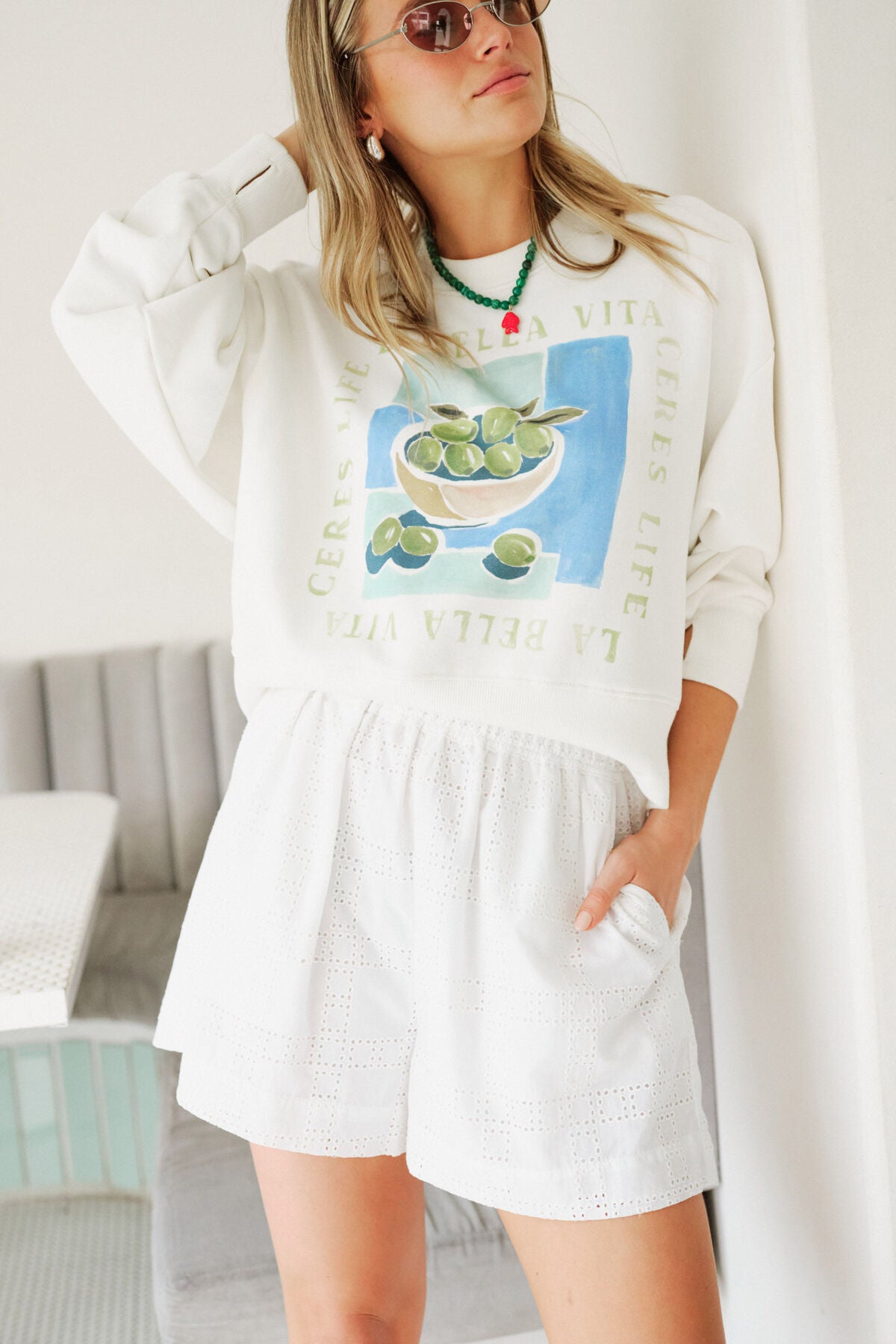 CERES LIFE MILA SHORTS - WHITE BRODERIE