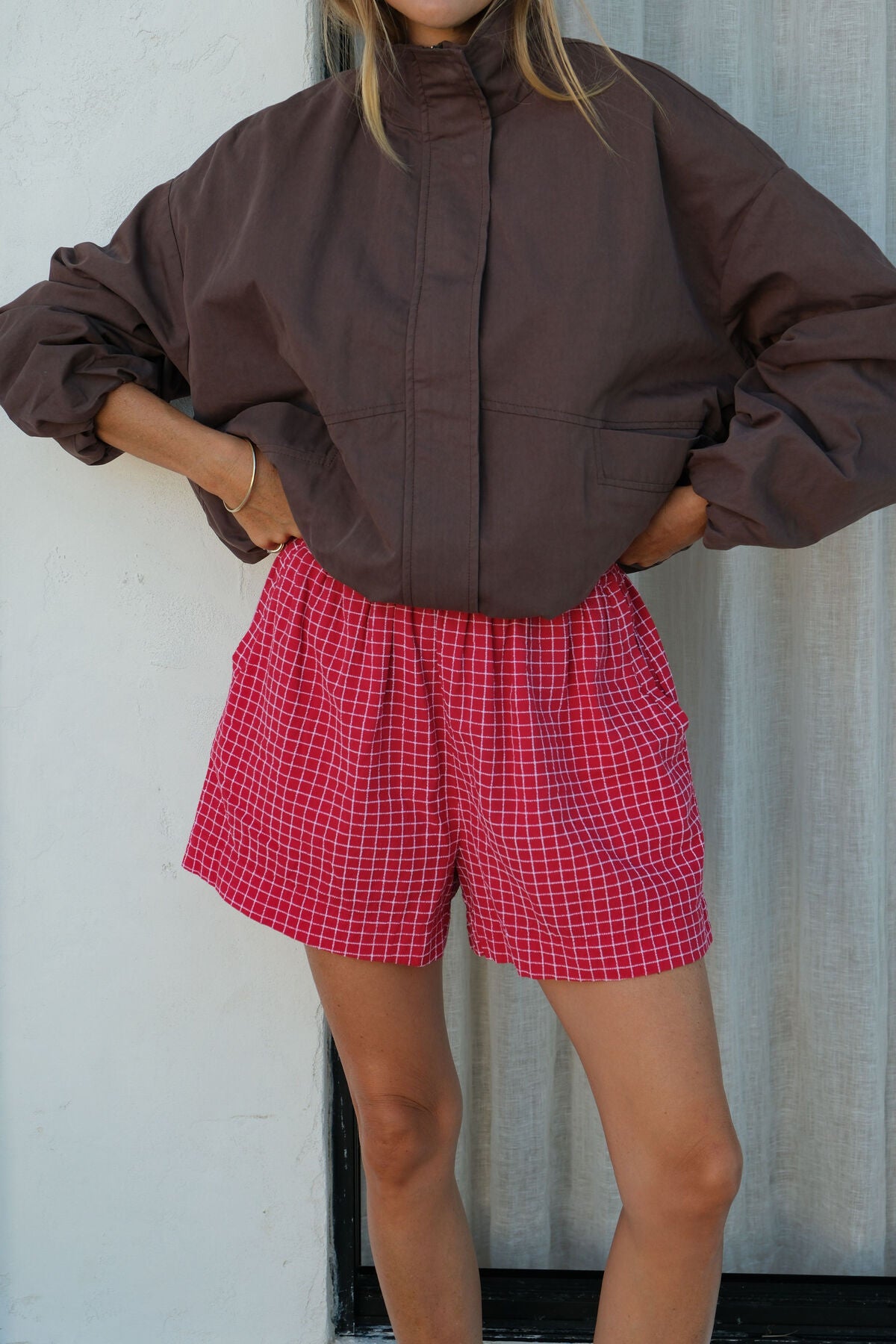 CERES LIFE MILA SHORT - TEXTURED RED CHECK