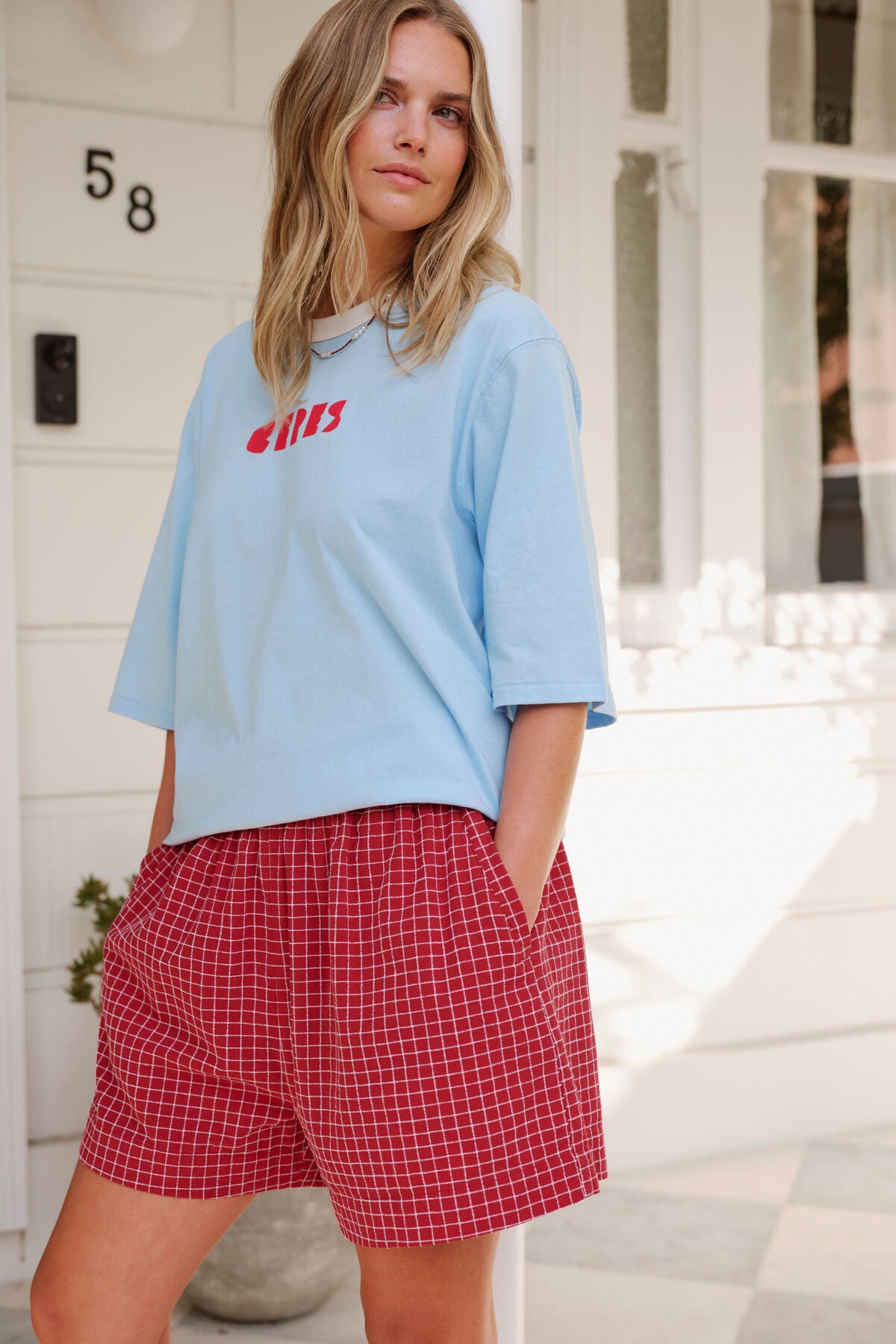 CERES LIFE MILA SHORT - TEXTURED RED CHECK