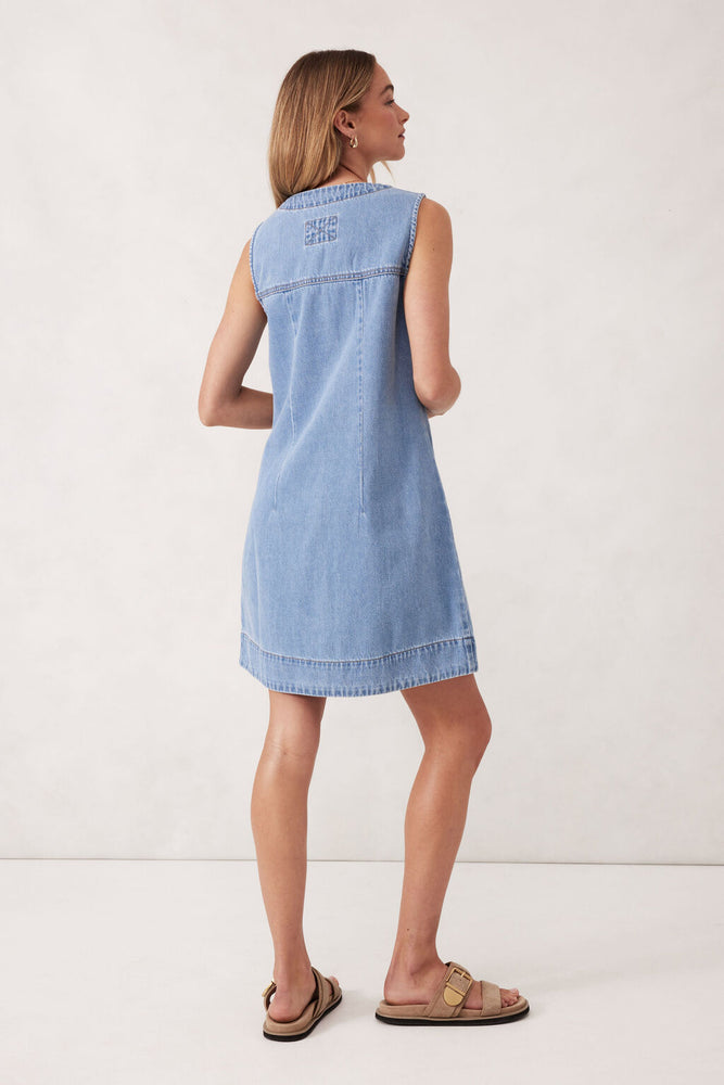 Load image into Gallery viewer, CERES LIFE SEAMED MINI SHIFT DRESS - BLUE