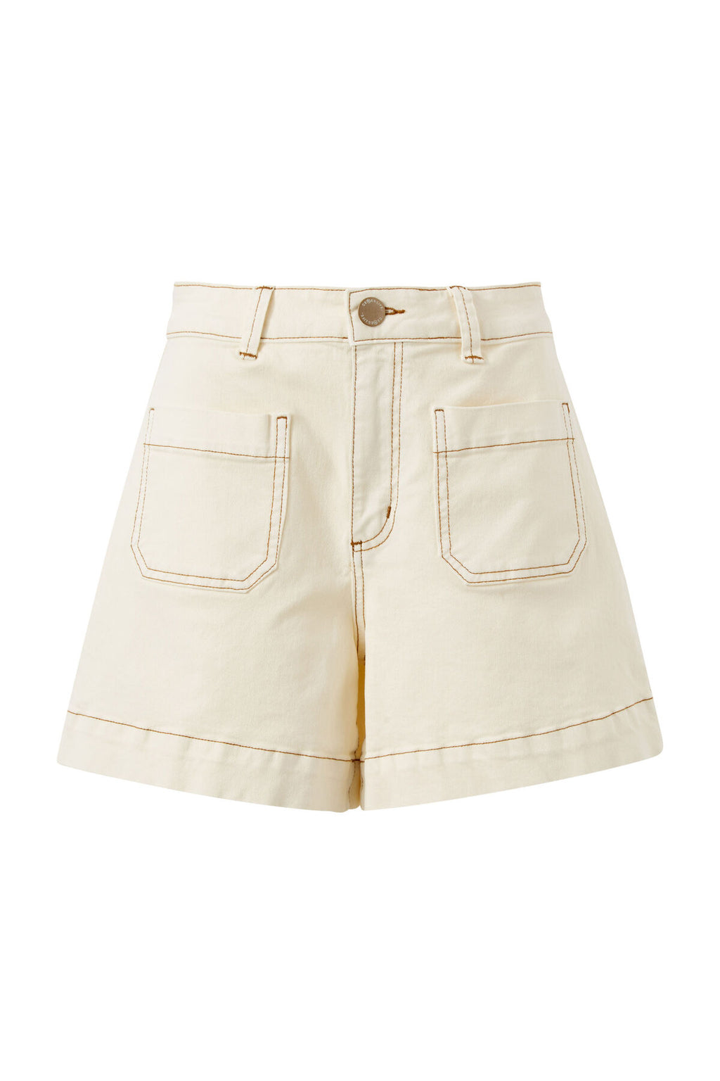 CERES LIFE ESTHER DENIM PATCH POCKET SHORTS - EGGSHELL