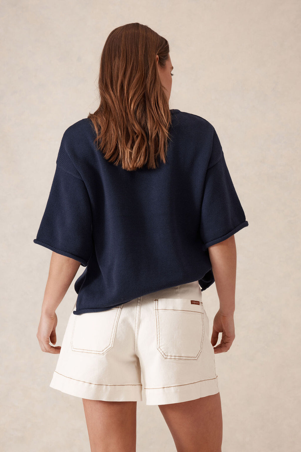 CERES LIFE ESTHER DENIM PATCH POCKET SHORTS - EGGSHELL