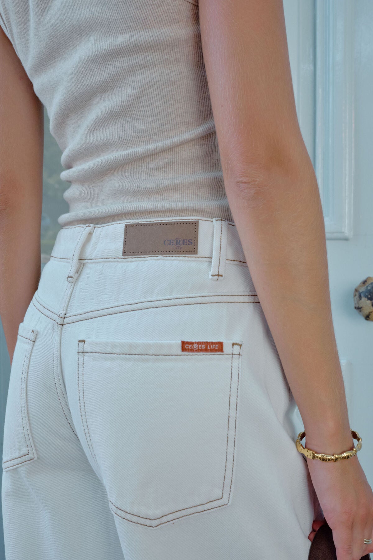 CERES LIFE MAGGIE TAPERED BARREL JEAN - FRESH ECRU