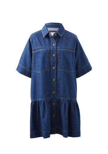 CERES LIFE SHORT SLEEVE TIERED POCKET SHIRTDRESS - MIDNIGHT