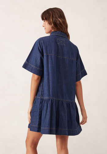 CERES LIFE SHORT SLEEVE TIERED POCKET SHIRTDRESS - MIDNIGHT