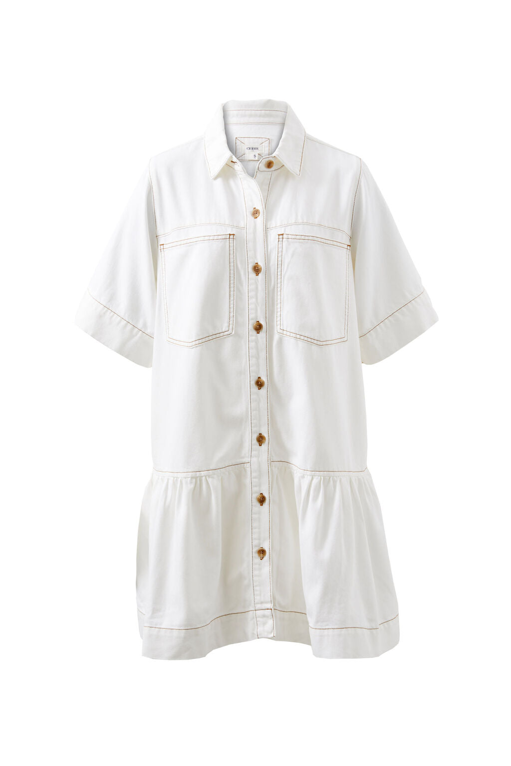 CERES LIFE SHORT SLEEVE TIERED POCKET SHIRTDRESS - FRESH ECRU