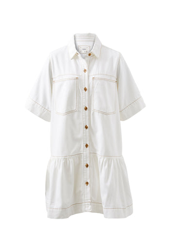 CERES LIFE SHORT SLEEVE TIERED POCKET SHIRTDRESS - FRESH ECRU