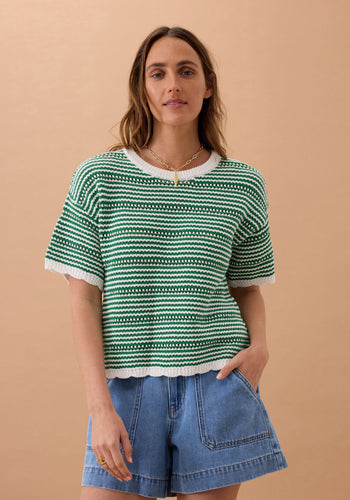 CERES LIFE NINA BOXY KNIT TEE - KELLY GREEN STRIPE