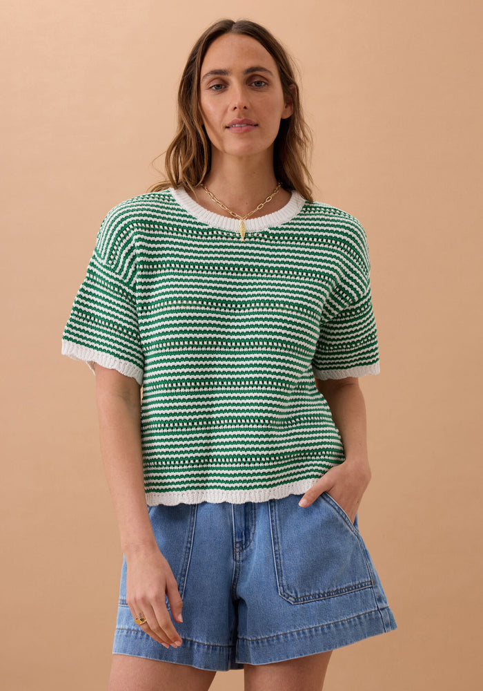 CERES LIFE NINA BOXY KNIT TEE - KELLY GREEN STRIPE