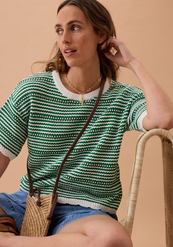 CERES LIFE NINA BOXY KNIT TEE - KELLY GREEN STRIPE