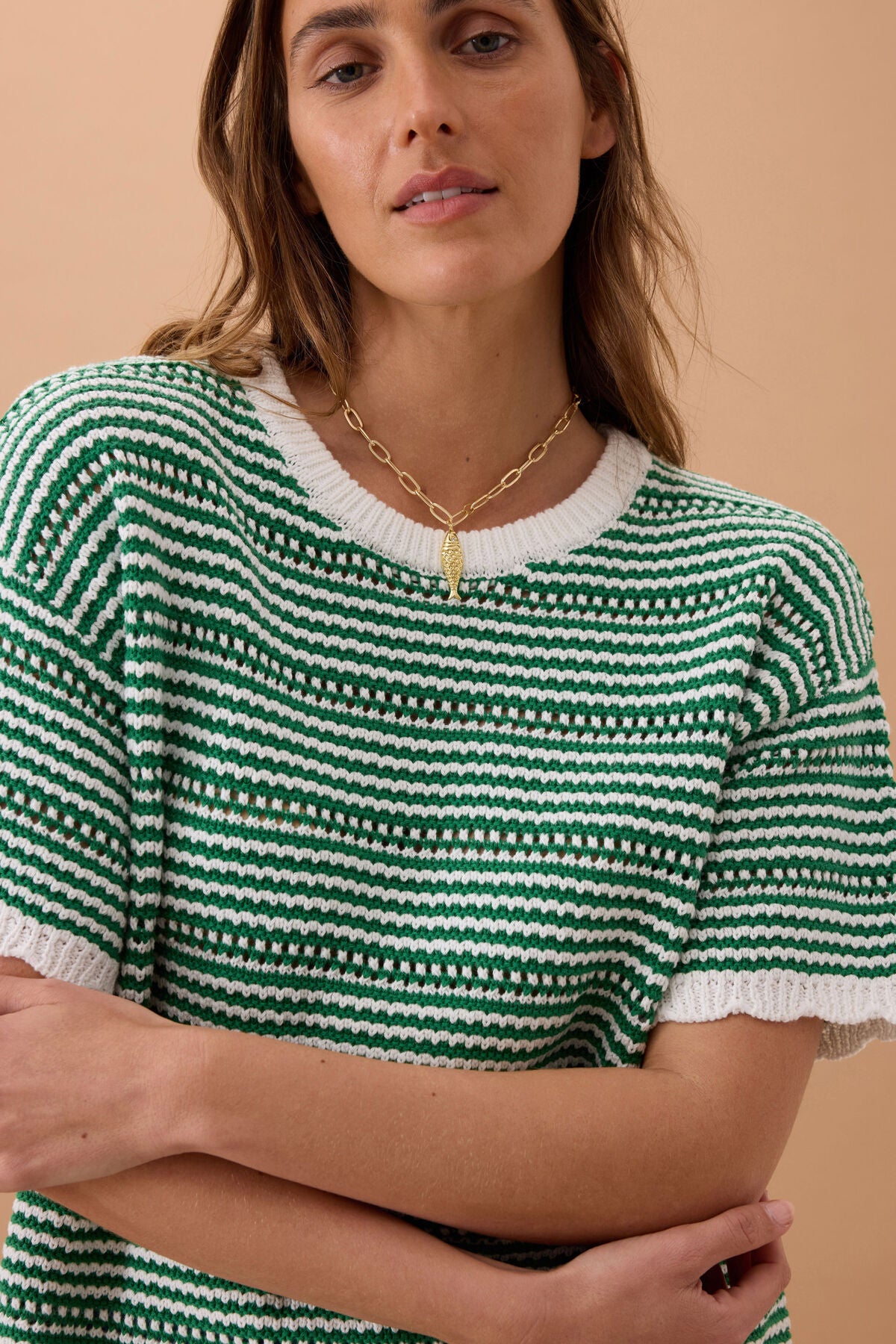 CERES LIFE NINA BOXY KNIT TEE - KELLY GREEN STRIPE