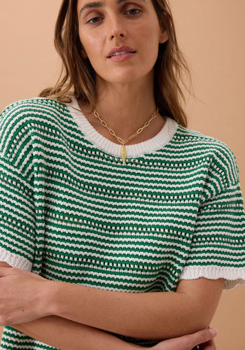 CERES LIFE NINA BOXY KNIT TEE - KELLY GREEN STRIPE