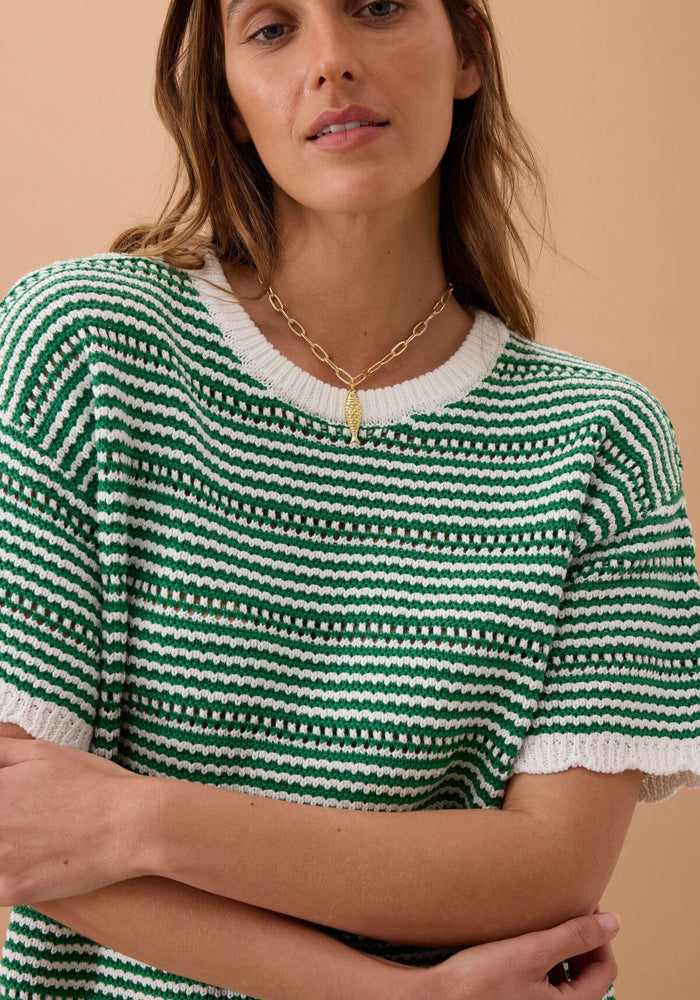 CERES LIFE NINA BOXY KNIT TEE - KELLY GREEN STRIPE