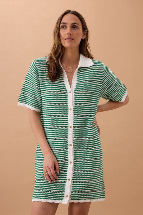 CERES LIFE NALA KNIT MINI DRESS - KELLY GREEN STRIPE