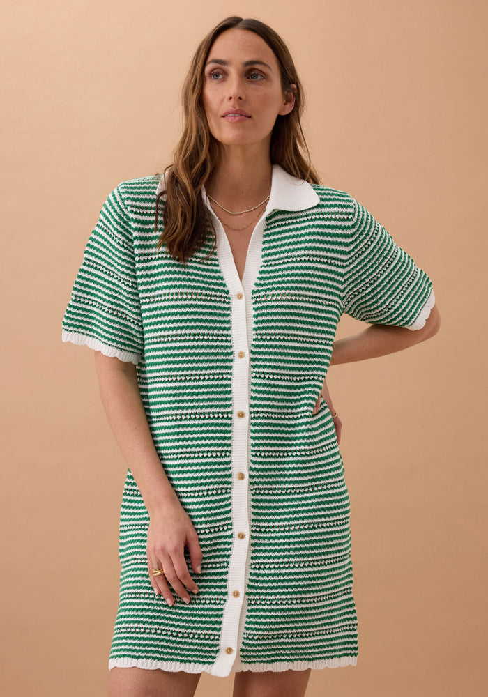 CERES LIFE NALA KNIT MINI DRESS - KELLY GREEN STRIPE