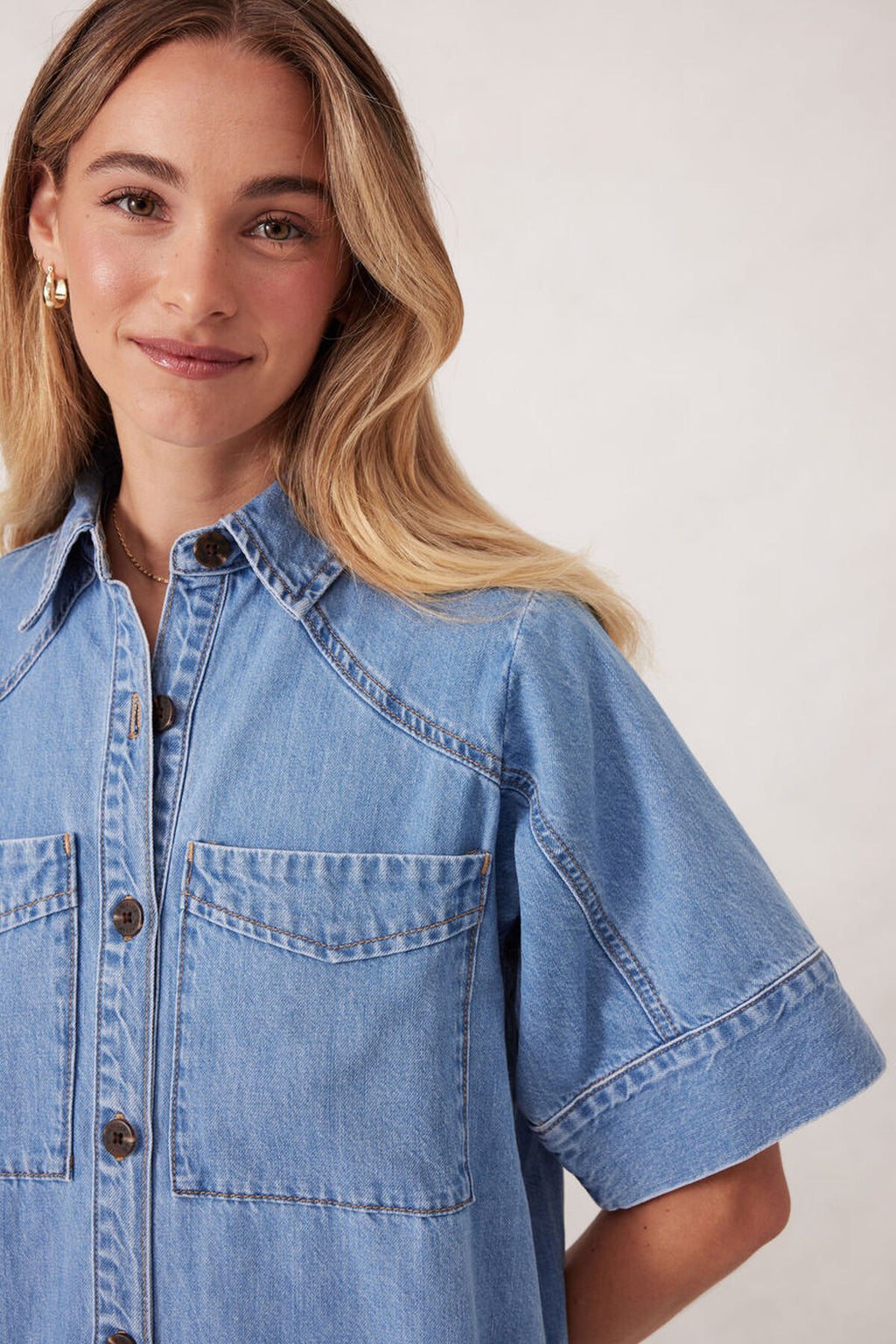 CERES LIFE AVA YOKE DETAIL MIDI DRESS - VINTAGE BLUE