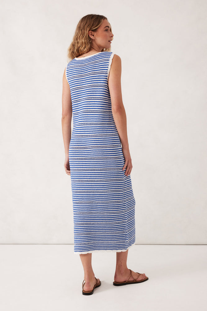 Load image into Gallery viewer, CERES LIFE NOVA KNIT MIDI TANK DRESS - SUMMER BLUE STRIPE