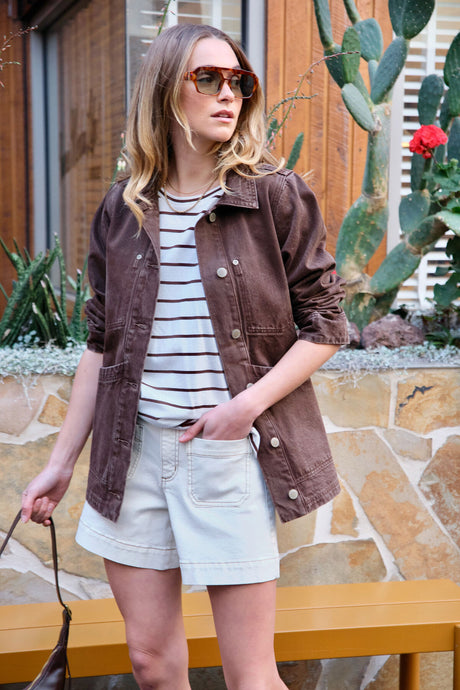 CERES LIFE AVA CHORE SHACKET - CHOCOLATE