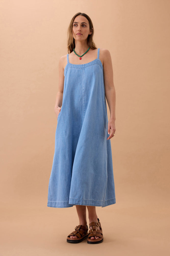 Load image into Gallery viewer, CERES LIFE REMY STRAPPY MIDI DRESS - VINTAGE BLUE
