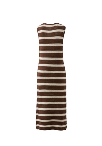 CERES LIFE MARGOT MESH KNIT TANK MIDI DRESS - CHOC STRIPE