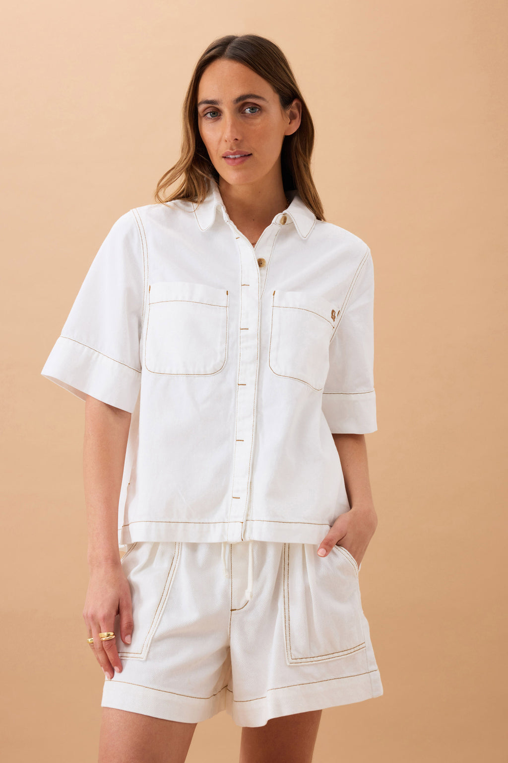 CERES LIFE NOA SHORT SLEEVE SHIRT - FRESH ECRU