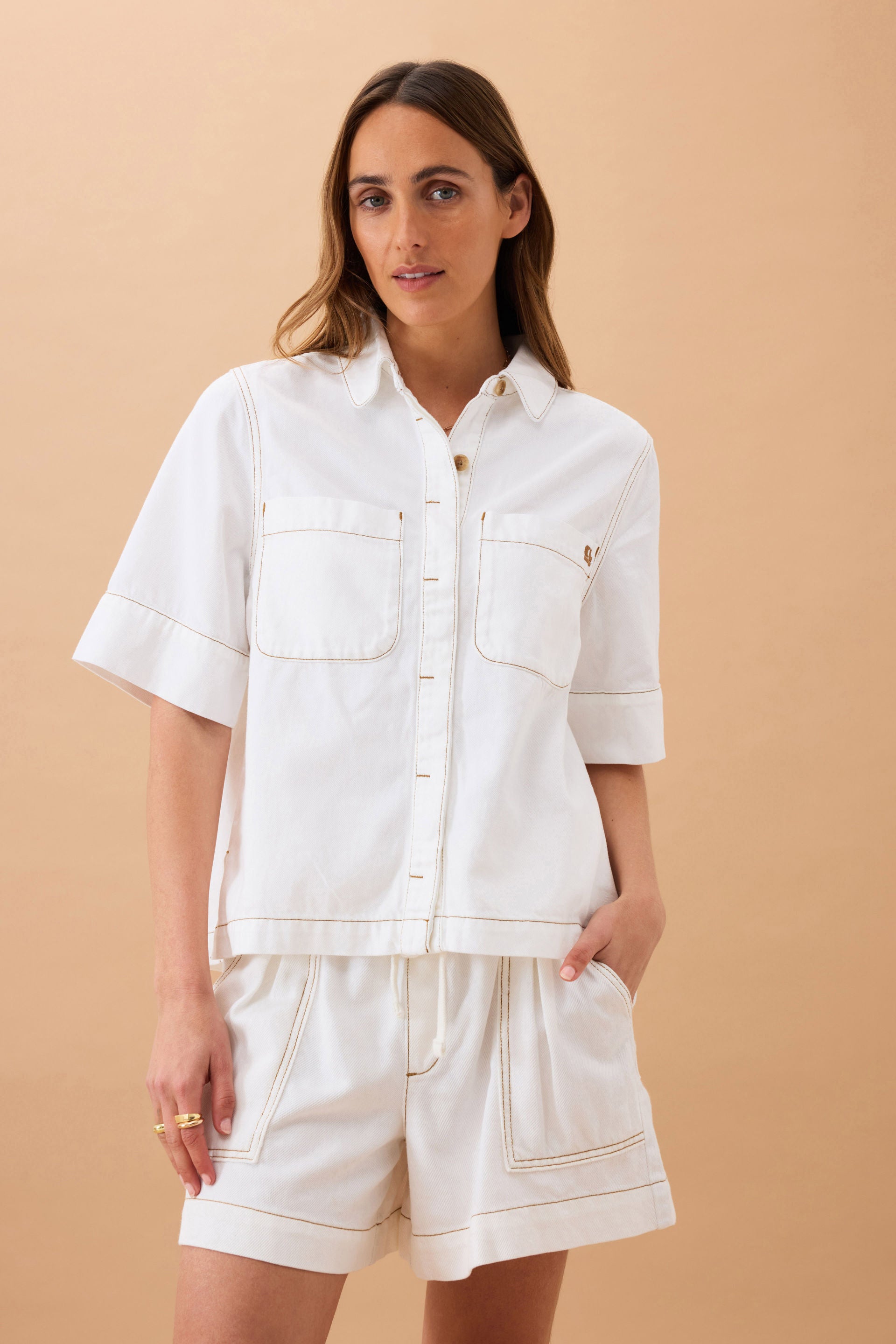 CERES LIFE NOA SHORT SLEEVE SHIRT - FRESH ECRU