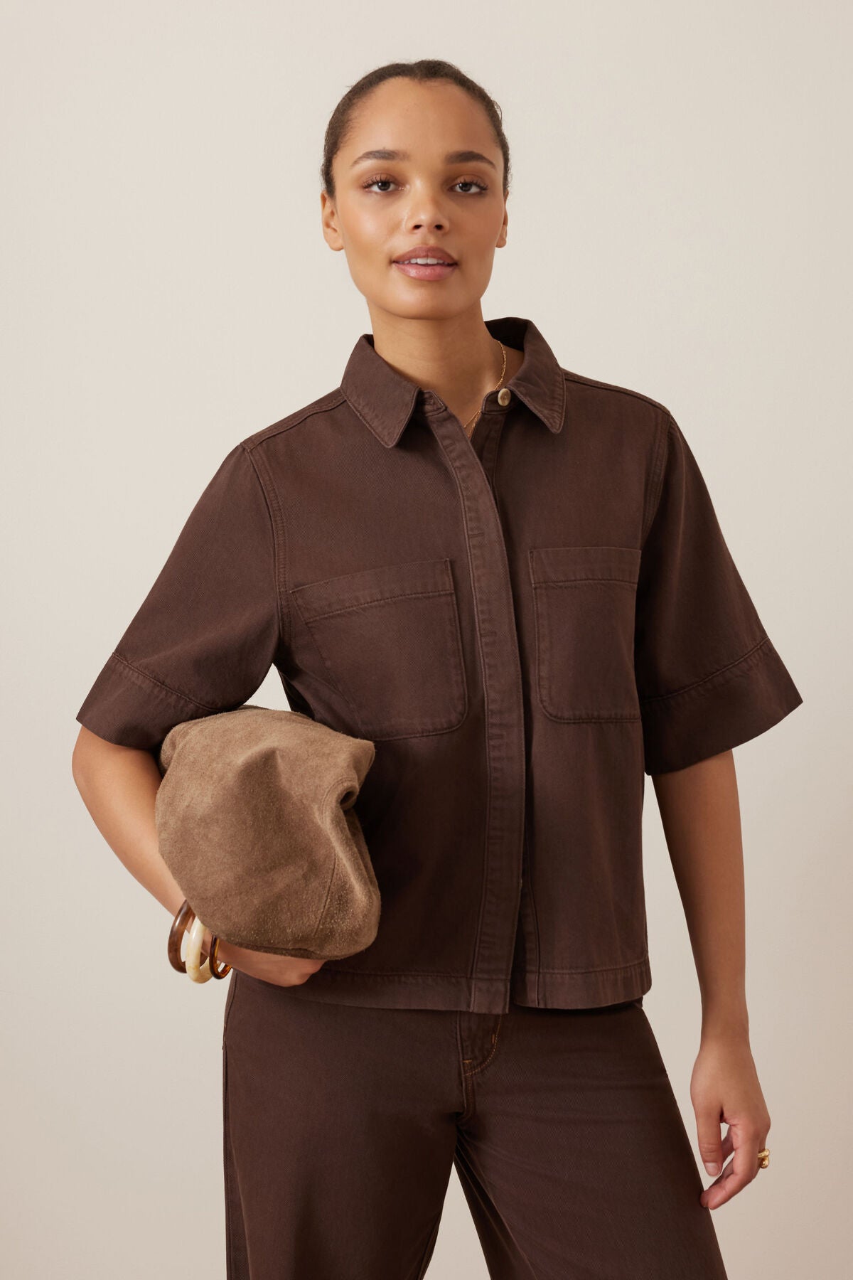 CERES LIFE NOA SHORT SLEEVE SHIRT - CHOCOLATE