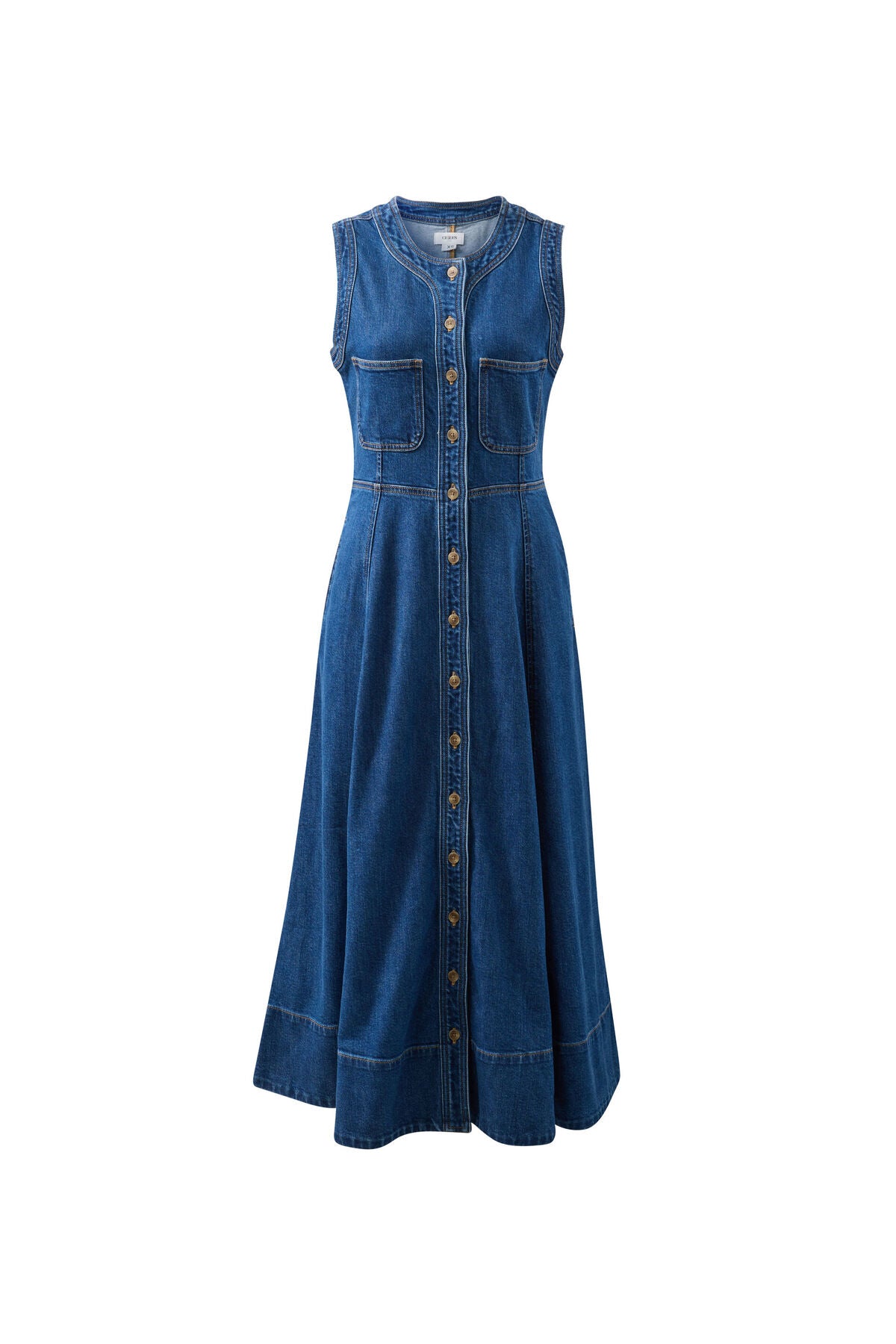 CERES LIFE HAZEL SLEEVELESS MIDI SHIRT DRESS - CASPIAN BLUE