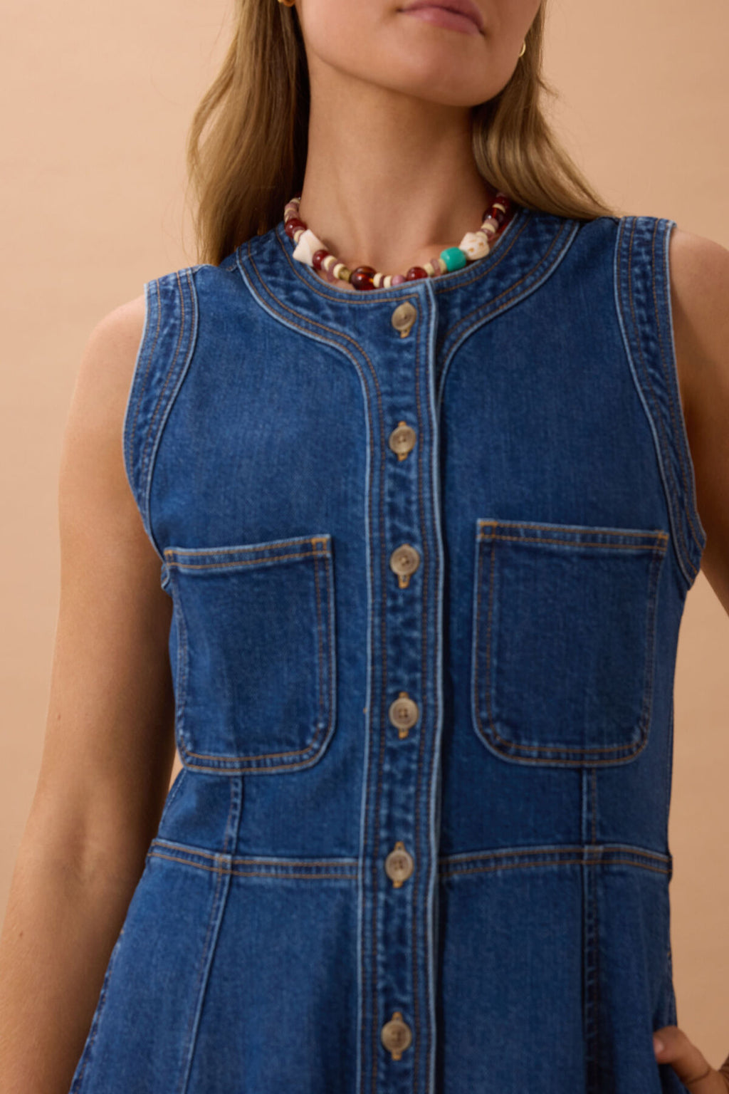 CERES LIFE HAZEL SLEEVELESS MIDI SHIRT DRESS - CASPIAN BLUE