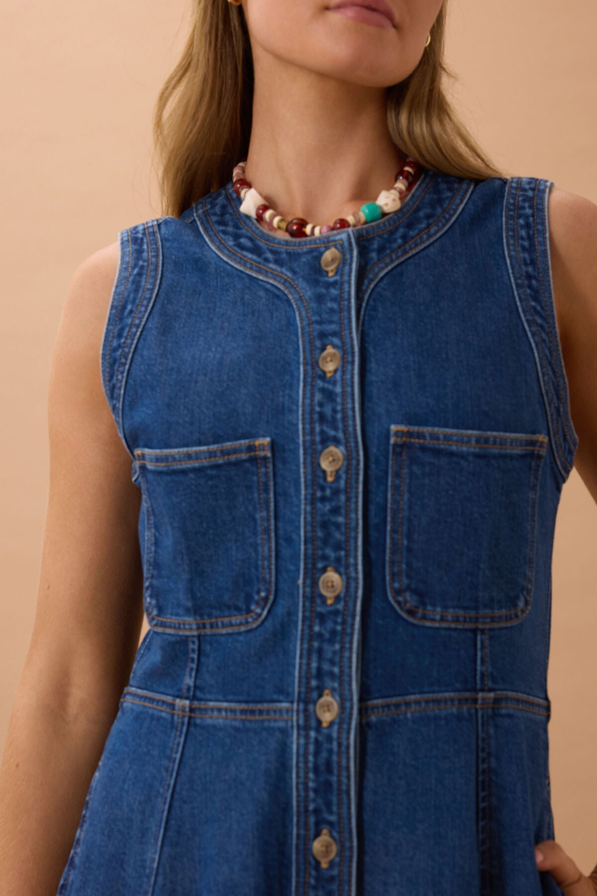 CERES LIFE HAZEL SLEEVELESS MIDI SHIRT DRESS - CASPIAN BLUE