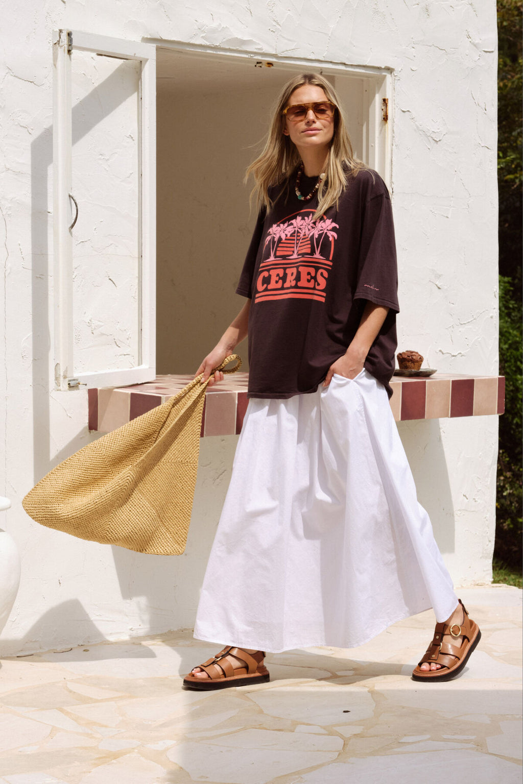 CERES LIFE LIV OVERSIZED TEE - SUNSET PALMS